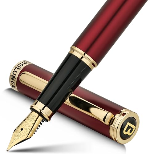 Image of BEILUNER Red Fountain Pen,Stunning Luxury Pens with 24K Gold Finish, Gorgeous 24K Gilded Nib(Medium), Fancy Pen Gift for Men&Women -Ink Converter-Elegant,Professional,Office,Nice Pen for Writing