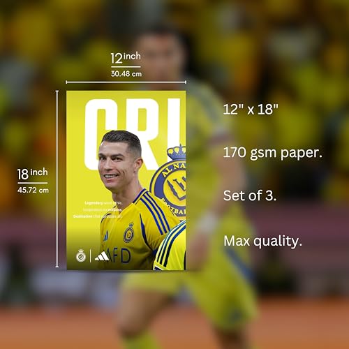 Image of Posternet Football Legend Inspired Poster Set of 3 | 12 x 18 Inch Laminated Wall Posters | Premium 170 GSM Paper Print | Sports Room Decor for Bedroom, Living Room, Office, Gaming Setup | Motivational Football Artwork