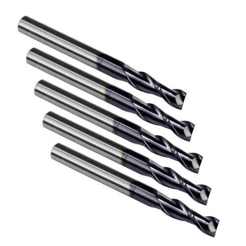 Image of Square End Mills Set JESTUOUS Carbide 2 Spiral Flute Titanium Coating Drill Bits 1 /4 inch Shank Dia.3 /4 inch Cut Length for Milling Metal,5 Pieces