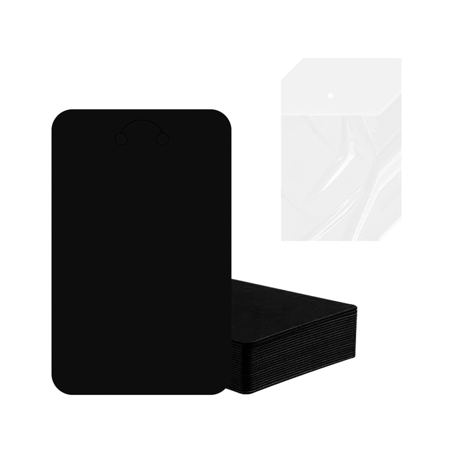 Hopzab 100 Pcs Keychain Display Cards Keyring Display Card Holders Keychain Jewelry Packaging Supplies with Self-Adhesive Sealing Storage Bags for Keychains Keyrings Jewellery(Black)