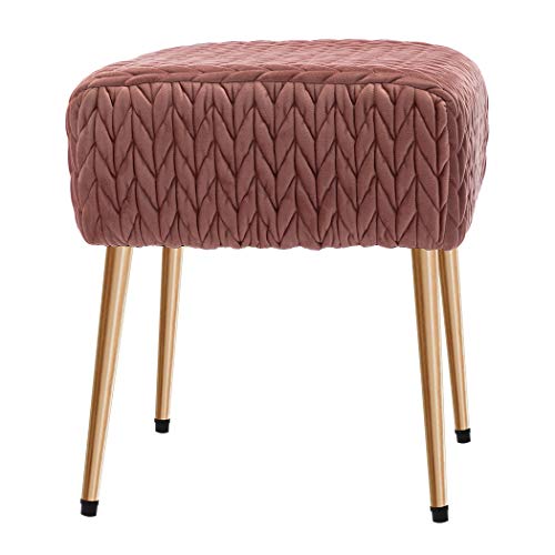 Duhome Modern Velvet Upholstered Ottoman Bench Tufted Footrest Vanity Chair Makeup Chair Vanity Stool for Bedroom Living Room Kids’ Room Pink - Thumbnail 6