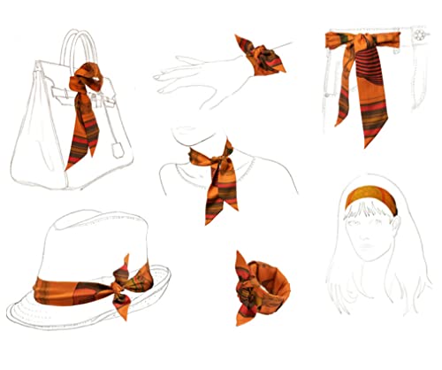 JERLA 100% Mulberry silk Scarf Head Hair Ribbon Handbag Handle wrap Tie Bundle Scarf Neckerchief Scarf for women (Sunset woods)2