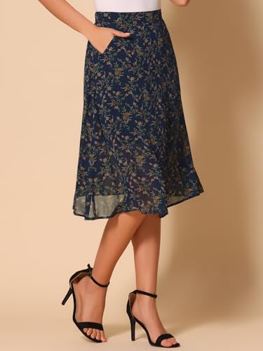 Allegra K Women's Floral Skirt A-Line Midi Skirt Chiffon Elegant 2025 Fall Skirts3