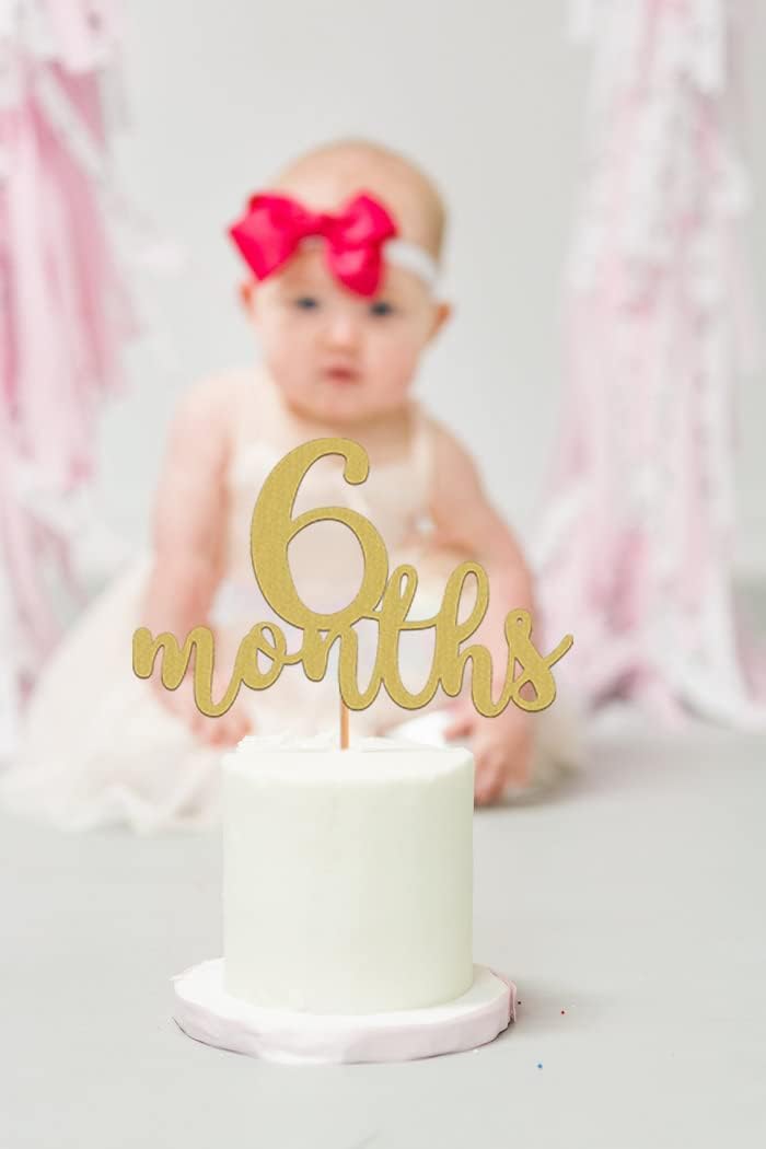 MYAMPED 6 Months Cake Topper - Golden Glitter 1/2 Birthday Cake Decorations, Perfect for Baby Shower/Gender Reveal Party/Baby Party Photo Booth Props(6 Months Sign)