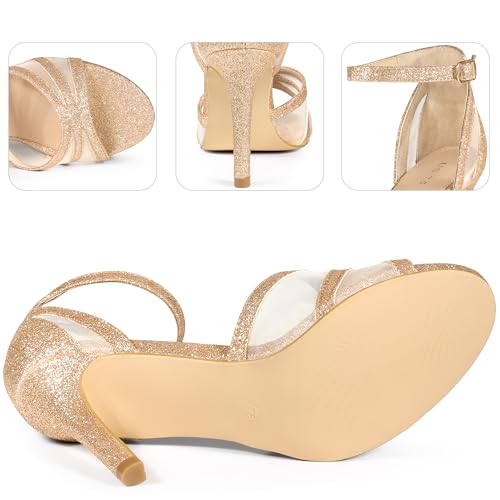 Image of Allegra K Women's Glitter Ankle Strap Stiletto Heels Sandals