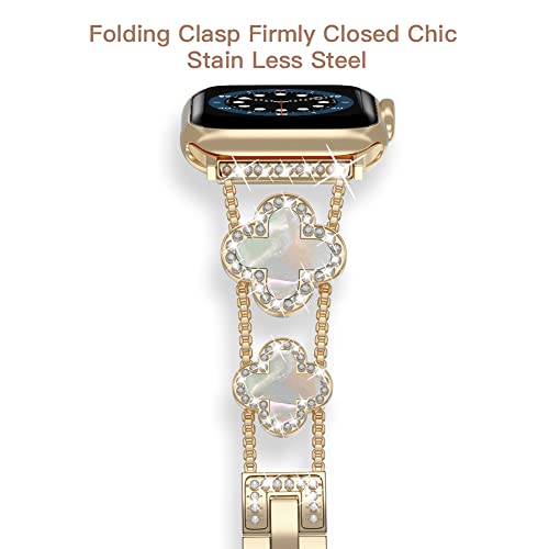 Image of Musk-MSKR Diamond Metal Bands Add Sparkle to Your Watch For Apple Watch Series 11 /10 /9 /8 /7 /6 /5 /4 /3 /2 /SE /Ultra Clover Simple and Stylish Compatible with 38mm40mm41mm42mm44mm45mm 46mm49mm Women's Wear