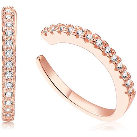 Sterling Silver Ear Cuff No Piercing CZ Ear Wrap, Pair of 2, 18K Rose Gold Plated Cover