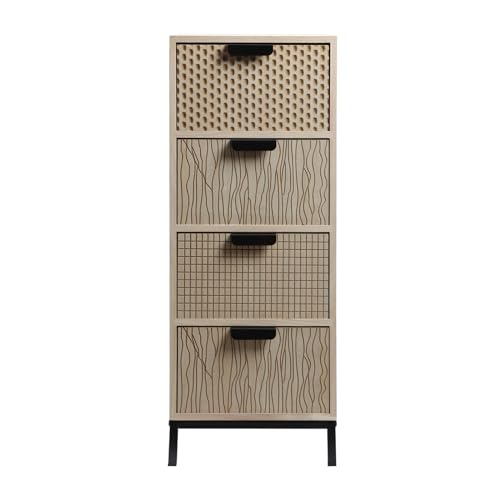 Rebecca Mobili Cómoda con 4 Cajones, Cómoda Multiusos, Madera MDF Metal, Negro Marrón, Estilo Industrial, Decoración del Hogar - Dimensiones AxAnxFon: 76 x 30 x 25 cm - Art. RE6906