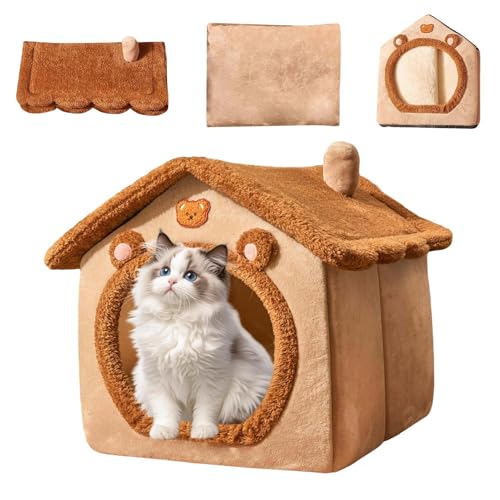 Cat Cave Bed - テント イグルー クッション | キャット ケイブ ベッドかわいいペットのぬいぐるみハウス、バニー小動物用の密閉された猫の巣、暖かい冬、屋内、寝室、リビングルーム、バルコニー、小型犬用の防寒