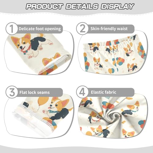 Corgi Puppies Girls' Leggings Toddler Doodles Colorful Balloon Kids Yoga Pants Dance Active Tights 4T3