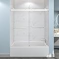 EPXMKX 54"-60" W x 60" H Frameless Bathtub Shower Door, Double Sliding Shower Door,5/16"(8mm) Clear Tempered Glass,Easy Sliding Tub Shower Door with Explosion-Proof Film (Brushed Nickel 60" Wx60 H)