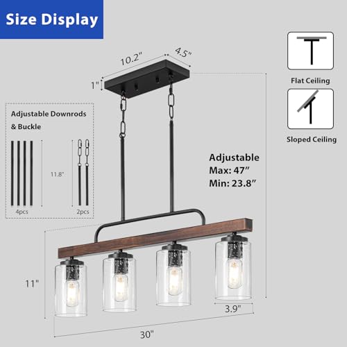 Hogbu G007-4B Farmhouse Dining Room Light Fixture, 4-Light Wood Kitchen Island Lighting thumb #3