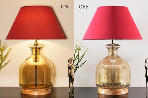 Image of Alper Smoke Luster Glass Table Lamp with Maroon Cotton Shade | Modern Designer Bedside & Living Room Decorative Table Light (Bulb Included)