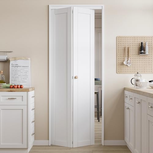 Puertas plegables para despensa/clóset, 24" x 80" con núcleo sólido y kit de herrajes, interior, superficie pintable e impermeable, fácil instalación miniatura 1