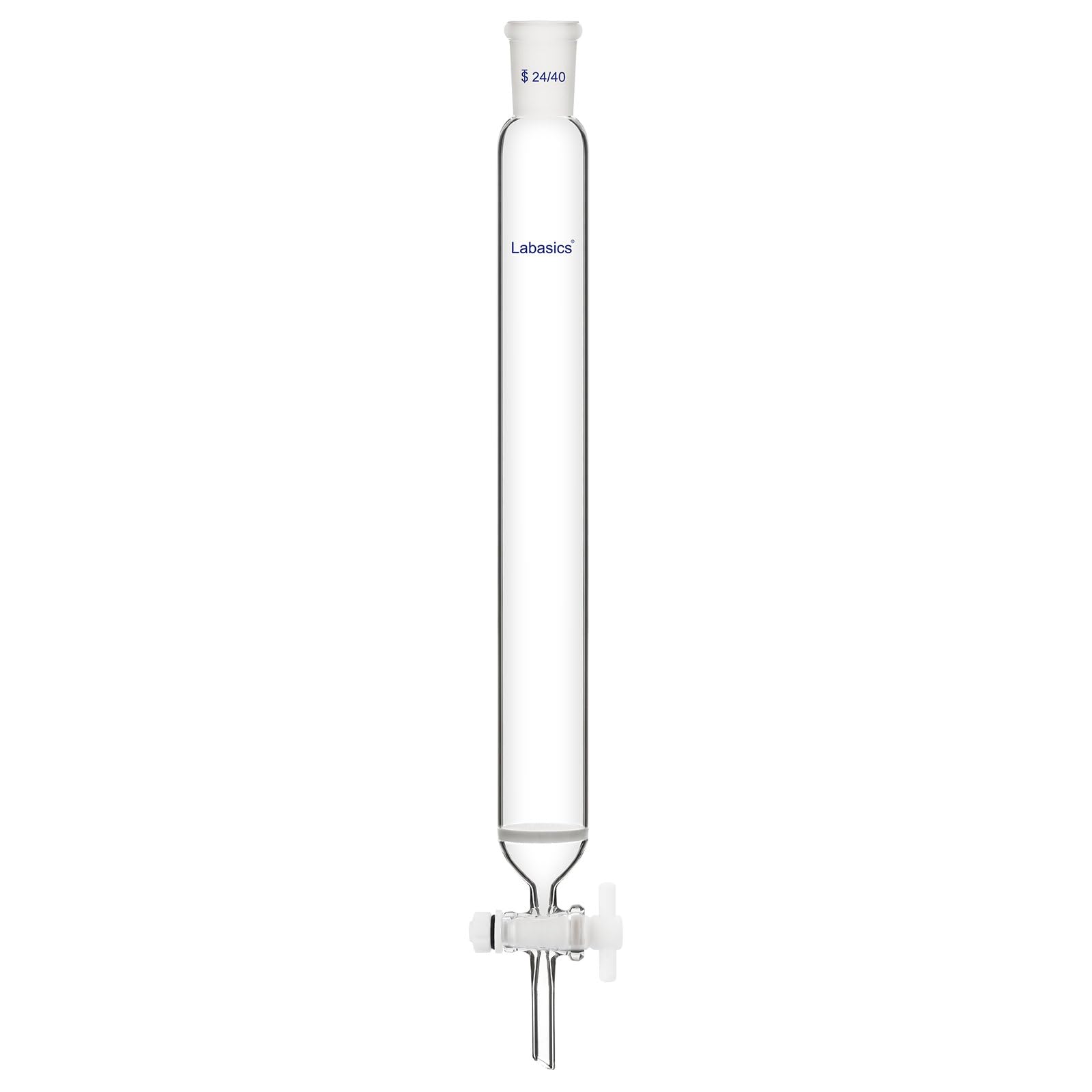 Labasics Colonna per Cromatografia in Vetro, Vetro Borosilicato 24/40 Giunto Standard Colonna per Cromatografia con Disco Fritto e PTFE Rubinetto, 300 mm Lunghezza Effettiva 40 mm Colonna O.D.