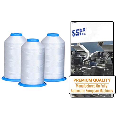 Huge Machine Embroidery Thread White 3 Pack X-Large Polyester Cones 5500 Yards Each Spool Lint Free White Thread - Compatible With All Embroidery And Sewing Machines - 3Xwhite #TOP1