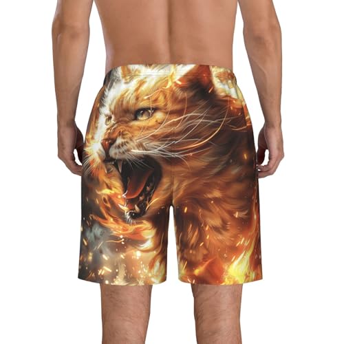 Men's Quick Dry Swim Shorts Orange Cat Angry Fire Fantasy Art Cool Beach Trunks with Pockets2