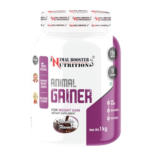 Image of Animal Booster Nutrition WEIGHT GAINER| 15gm Of Protein in 90gm of Serving| For Gain Weight, Build Muscle & Fuel Energy (chocolate Flavor) (11Servings /1KG)