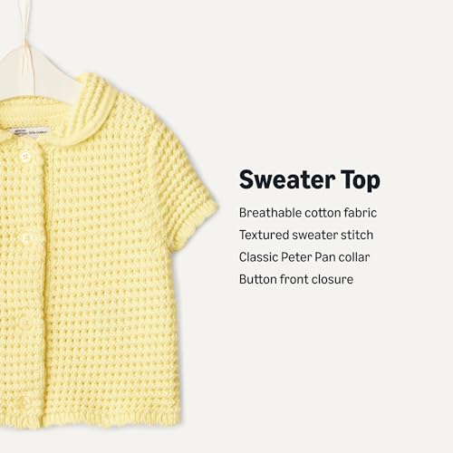 Image of Amazon Essentials x Sofia Grainge Toddlers and Baby Girls' Cotton Short Sleeve Button Front Sweater with Peter Pan Collar