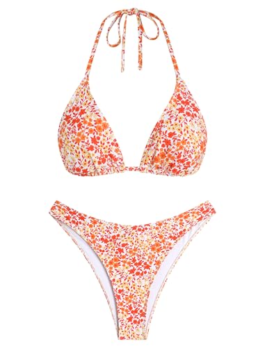 Image of ZAFUL Womens Halter Bikini Sets Triangle Bikinis High Cut Swimsuits 2 Piece Bathing Suits Sexy Swimwear