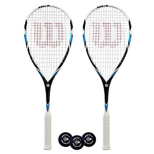 2 x Wilson Pro Team Raqueta de Squash + Covers + 3 Bolas de Squash