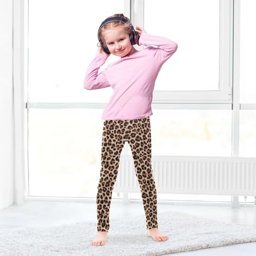 Brown Leopard Skin Print Girls Leggings Kids Yoga Pants Dance Active Tights 4T4