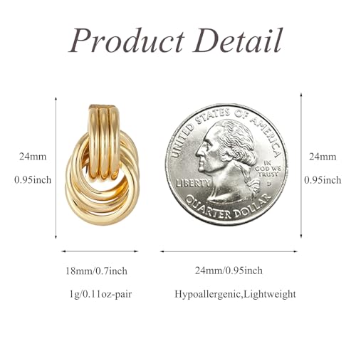 Chunky Gold Statement Earrings - Trendy, Fashion Knot Geometric Drop Dangle Earrings - Minimalist Gold Jewelry for Women 6