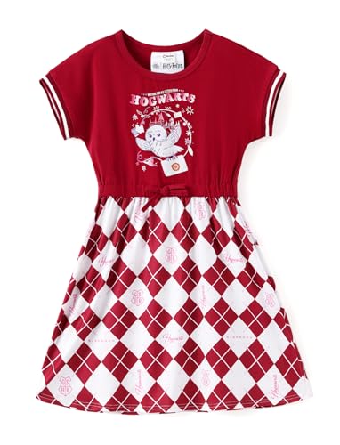 Harry Potter Dress Girls Clothes Gryffindor Hedwig Owl Print Short Sleeves Sun Dress Red Plaid Summer Casual for Teen Girls Size 6-7Y