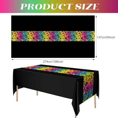 Image of Buryeah Leopard Print Tablecloth 54 x 108'' Leopard Plastic Table Cover Disposable Safari Animal Cheetah Print Party Decorations for Baby Shower Wedding Birthday Party Favors (Red Rainbow,6 Pcs)