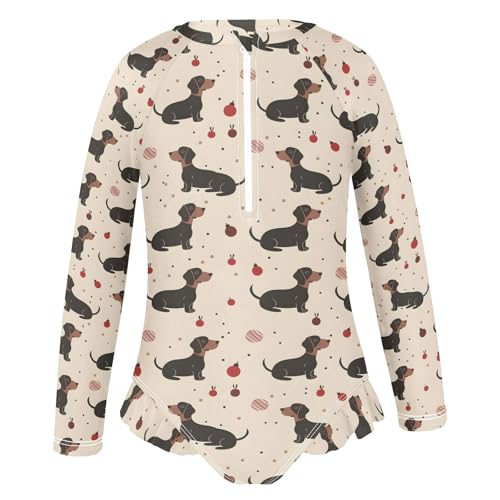 Dachshund Dog Girls Long Sleeve Swimsuit Rash Guard One Piece Bathing Suits Zipper 3-12T2