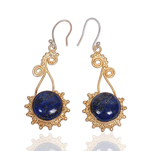 Bhagatjewels Handmade Lapis Lazuli Round Stone Birthstone Long Dangle Earrings for Christmas Day (Rose Gold Plated)