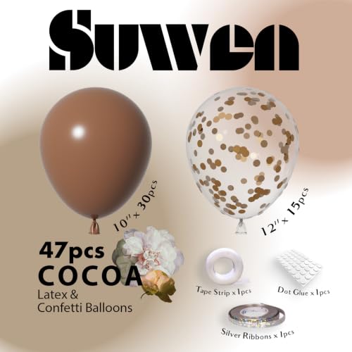 Image of SUWEN 47PCS Brown Latex and Confetti Dark Coffee Brown Balloons Set
