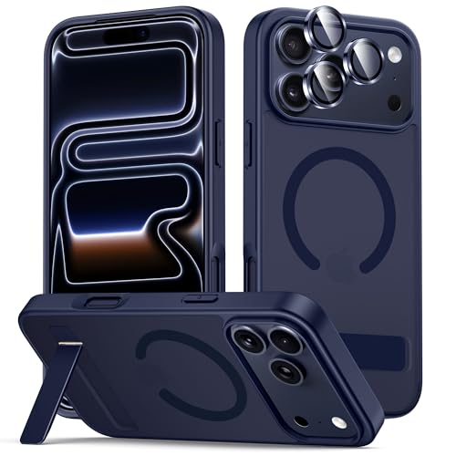 Coque iPhone 17 Pro antichoc LEKEVO coque bleu mat avec béquille pour appels vidéo