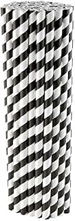 Paper Straws Eco Friendly Biodegradable Drinking Straws 200 Pack, 6mm x 240mm - Non Plastic Recyclable and Compostable - Black and White Striped Straws Perfect for Parties