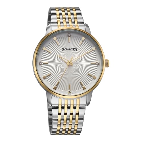 Image of Sonata Quartz Analog White Dial Metal Strap Watch for Men