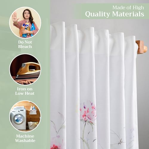 Image of Maison d' Hermine Curtains for Living Room 100% Cotton 50 inchx108 inch (Pack of 2) | 108 inches long Light Filtering Curtains for Windows Bedroom with Rod and Loop Pockets - Summer Floral - Pink