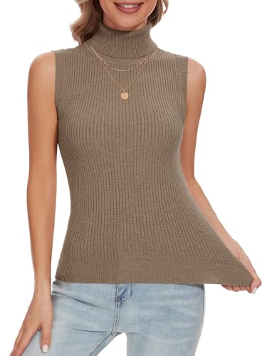 Image of Sleeveless Turtlenecks Tops for Women Slim Fit Knit Sleeveless Vest | Lightweight Stretchy Turtleneck Sweater Women Business Casual Wear