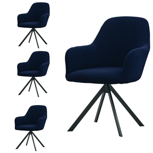 Image of HOKIPO Premium Jacquard Fully Covered Cover for Swivel Dining Chair with Arms, Pack of 4, Navy Blue (AR-5356-NBL*4)