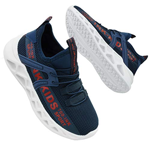 Basket Garçons Chaussures de Course Outdoor Sneakers Sport Running Athlétiques Shoes Tennis Gym Enfant Fitness Sneakers Garçons, Bleu Foncé, 27 EU Cover