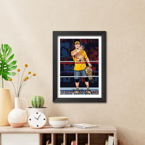 Image of TenorArts John Cena Poster Wrestler Vector Art Design Photo Framed Painting with Matt Finish Black Textures (12 inches x 9inches)