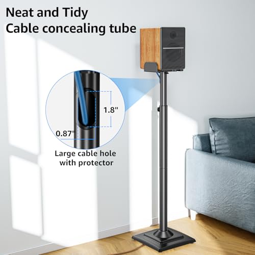 Image of MOUNTUP Universal Speakers Stands Pair 34 inch to 43.3 inch Height Adjustable Holds Bookshelf Speakers Satellite Speakers Up to 11LBS Cable Concealing 1 Pair Spring-Loaded Plate Extends to 10 inch MU9138 Black