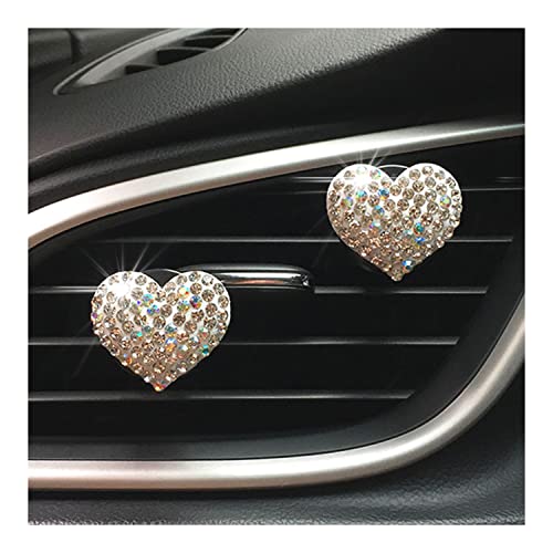 Image of Crystal Heart Air Vent Clip Charms, 2Pcs Car Air Fresheners, Rhinestone Oil Diffuser Conditioning Outlet Clip, Bling Interior Decoration Accessories for Girls Women Style A