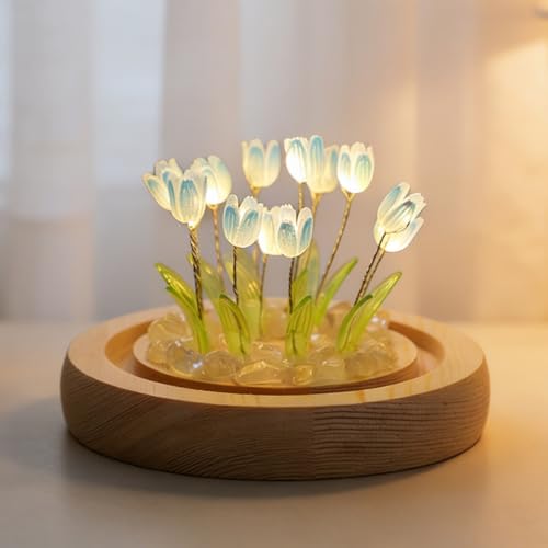 Image of Pretty Blue 20 Tulips Lamps Flower Night Light Cute Bedroom Decor Aesthetic Unique Gifts for Women - Battery Powered (not Included)