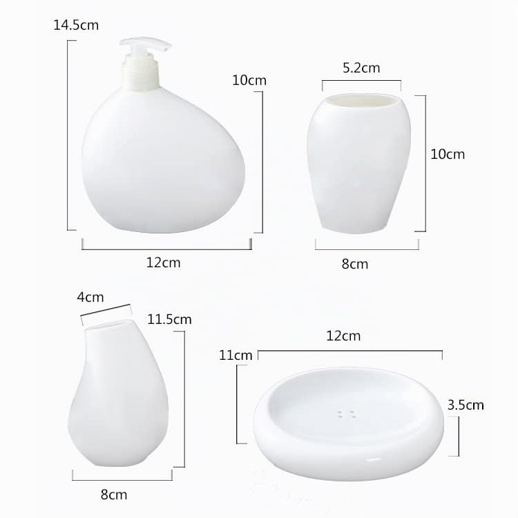 Set di Accessori da Bagno in Ceramica Bianca Soft Touch, Dispenser per Sapone, portaspazzolino, Bicchiere e portasapone,Bianca,5pcs