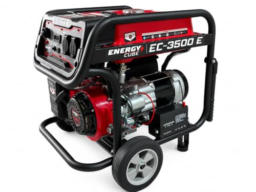 Image of Energy Cube EC-3500E Portable Generator 3500W Petrol Power Backup Machine Electric Start Heavy Duty Copper Alternator Compact Frame Wheels Home Outdoor Camping Construction Emergency Use