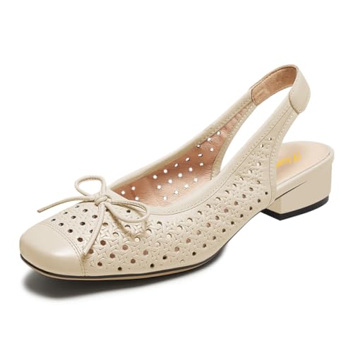 Milooey shoes Women's Slingback Summer Pumps Closed Round Toe Chunky Low Heels Ventilated Comfy Party Daily Outfit Shoes Size 4-16 US
