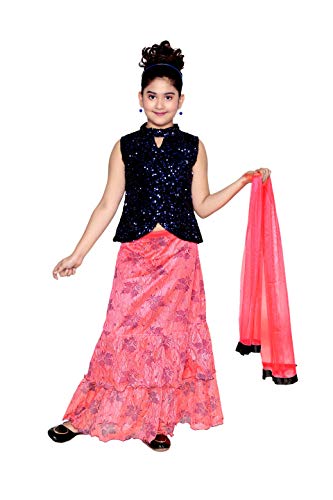 Image of ZOOBA Girl's Banarasi Silk with Jaal Readymade Lehenga Choli with Dupatta (SSG0095 Red 5 Years-6 Years)