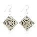Sterling Silver Hand Painted Murano Glass Black White Circle Swirl Square Dangle Hook Earrings 2"