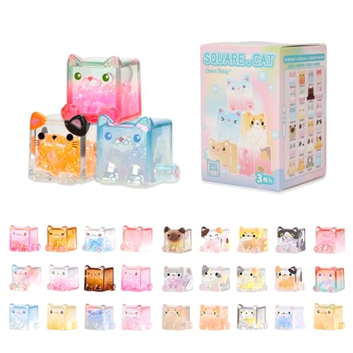 Square Cat Series Blind Box (3 Figures per Box) Random Design Action Figure Cute Animal Blind Bag Collectible Toy - Styles Vary Mini Cats Figures Mystery Bag for Cat Lovers Birthday Gifts & Desk Decor