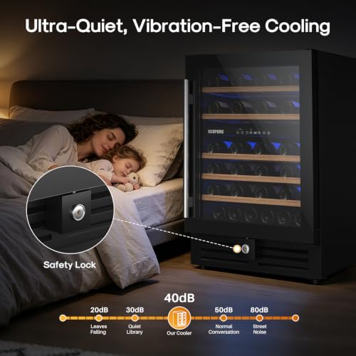 Image of ICEPURE 24 Inch Dual Zone Wine Cooler Refrigerator, 46 Bottle | 41-68℉ Control Freestanding Built-in Wine Fridge with Adjustable Shelves, Reversible Glass Door, Lock & Memory for Home Bar
